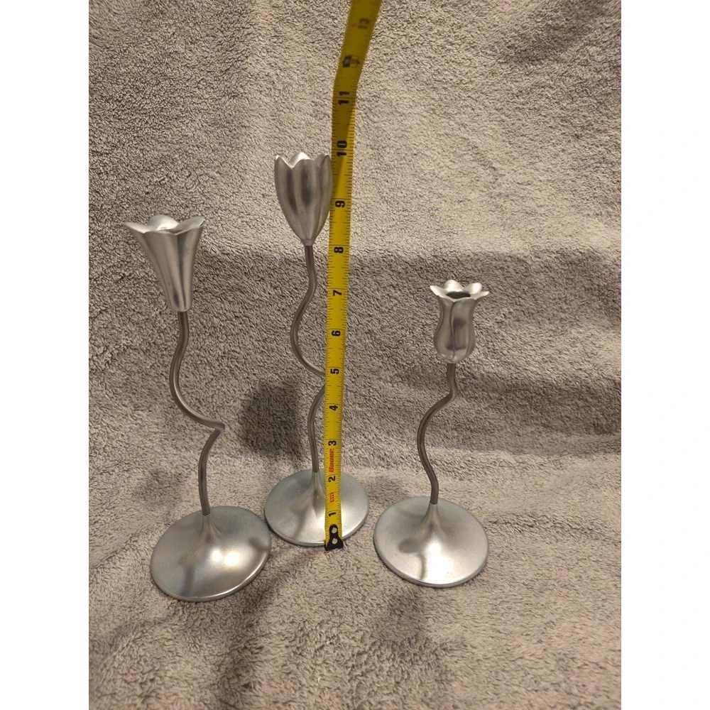 Partylite Dancing Slims Metal Candle Holder Set of 3 Silver Decor Flowers Floral - Picture 5 of 5